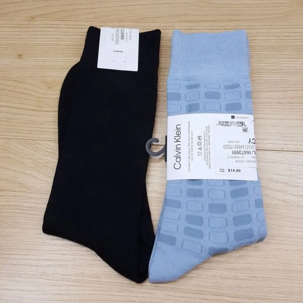 CALVIN KLEIN Mens Crew Dress Socks 3-Pack Black Blue Ivor Cotton Blend Logo